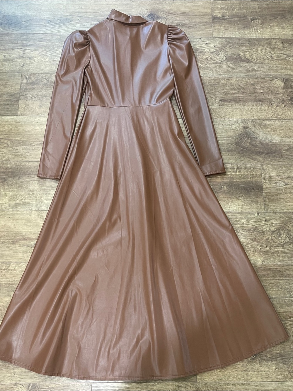 Faux Leather Button-Front Midi Dress in Brown - Picture 2 of 6